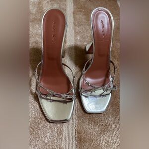 Amina Muaddi Silver Star Embellished Heeled Sandals